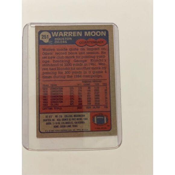 1985 topps rookie card Warren Moon #251 good condition!!! - Picture 2 of 2